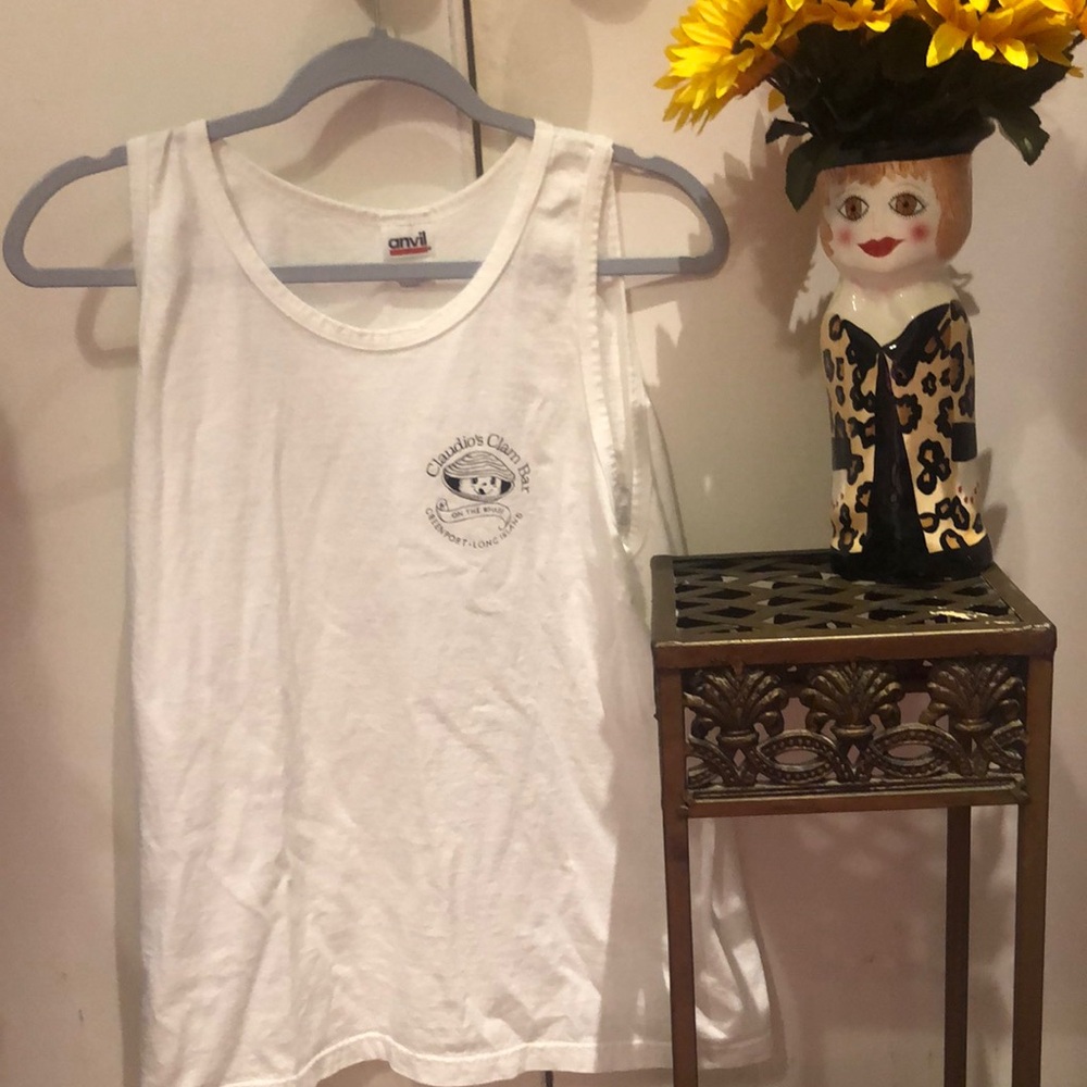 Vintage tank tops, one white one black from Claudio‘s clam bar Greenport